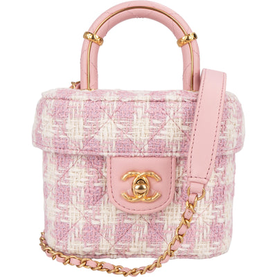 Chanel Quilted Tweed Top Handle CC Vanity Case Crossbody Bag