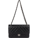 Chanel Quilted Caviar Leather Palladium Double Flap Jumbo Crossbody Bag