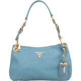Prada Blue Vitello Daino Hobo Shoulder Bag
