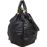 Miu Miu Black Vitello Lux Leather Gathered Satchel Hobo Handbag