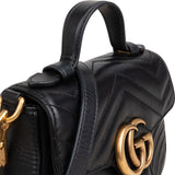 Gucci Black Leather GG Marmont Small Top Handle Handbag