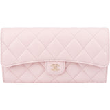 Chanel Pink Quilted Caviar Leather Classic Long Flap Wallet