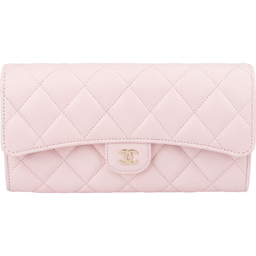 Chanel Pink Quilted Caviar Leather Classic Long Flap Wallet
