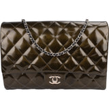 Chanel Quilted Patent Leather Palladium Single Flap Shoulder Bag