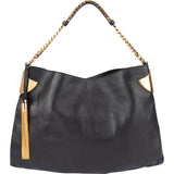 Gucci Black Leather 1970 Gold Hobo Shoulder Bag