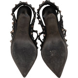 Valentino Garavani Black Grained Leather Rockstud Caged Sandals Pumps (36)