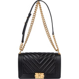 Chanel Quilted Chevron Boy Single Flap Crossbody Bag