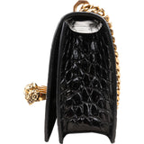 Alexander McQueen Croc-Embossed Leather Jewelled Knuckle Crossbody Bag