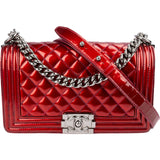 Chanel Quilted Patent Leather Medium Boy Single Flap Crossbody Bag
