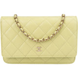 Chanel Green Quilted Lambskin Wallet On Chain Crossbody Bag