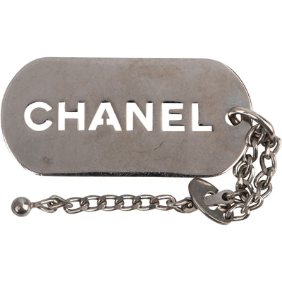Chanel Silver Tone Dog Tag Keychain