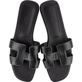 Hermès Black Leather Oran Sandals (40)