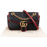 Gucci Black Matelassé Leather Red Edges GG Marmont Crossbody Bag