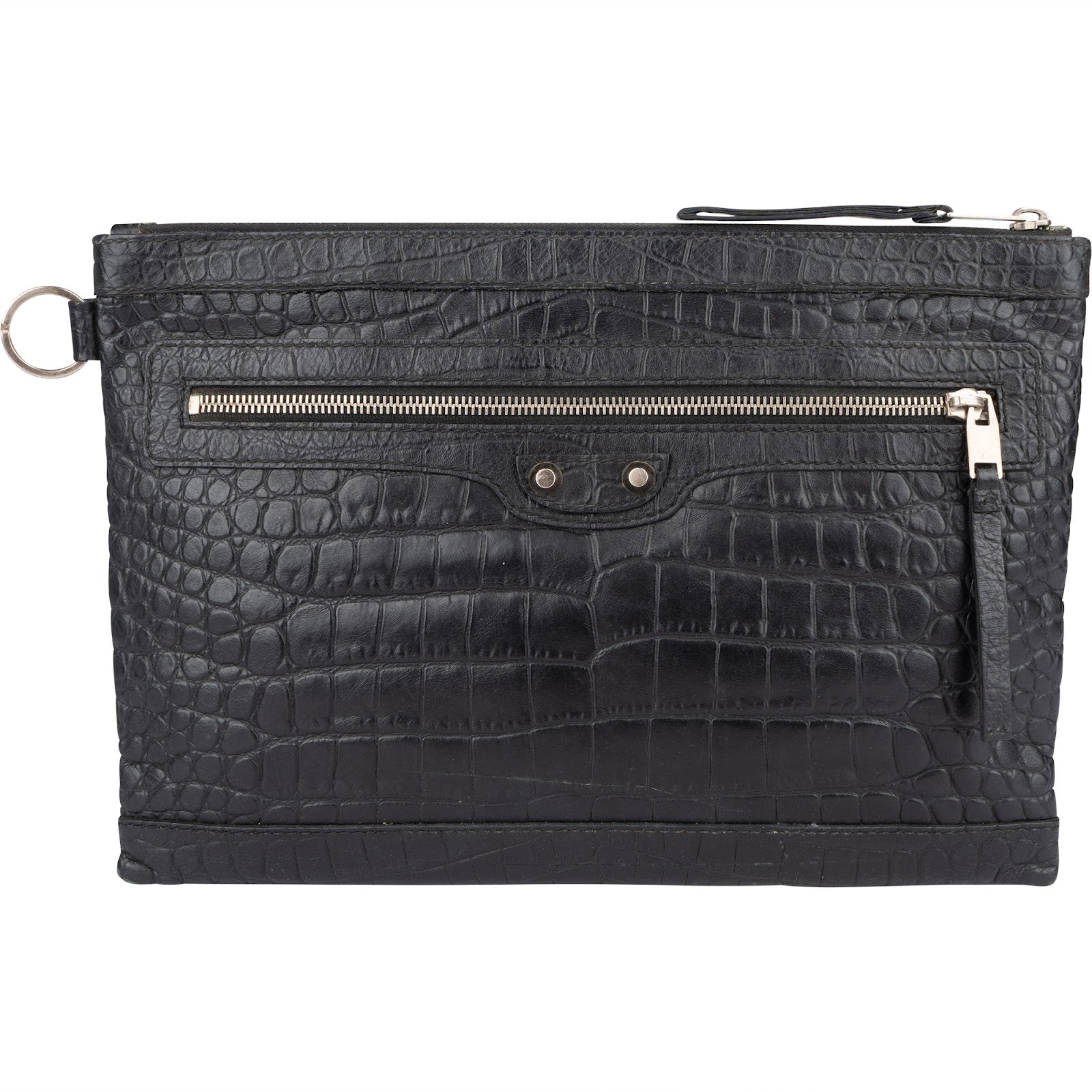 Balenciaga Crocodile Embossed Classic Clutch - vintageandkickz