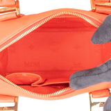 MCM Orange Grained Leather Essential Studded Small Boston Handbag