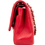 Chanel Quilted Lambskin Medium Double Flap Shoulder Bag Hot Pink