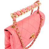 Chanel Pink Leather Quilted Lambskin Top Handle Single Flap Crossbody Bag