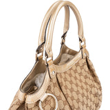 Gucci Monogram GG Canvas Metallic Leather Sukey Hobo Handbag