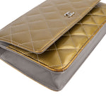 Chanel Ribbed Metallic Patent Leather Wallet On Chain Crossbody Bag - vintageandkickz