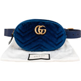Gucci Blue Leather Velvet GG Marmont Matelassé Belt Bag