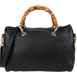 Gucci Black Grained Leather Bamboo Top Handle Boston Handbag
