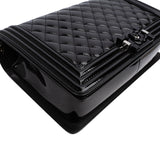 Chanel Quilted Patent Caviar Leather Large Boy Single Flap Crossbody Bag