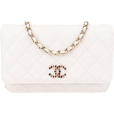 Chanel Wuilted Caviar Leather Jeweled CC Wallet On Chain Crossbody Bag