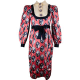 Gucci Multicolor G-Cube Print Silk Longsleeve Diamond Flower Blouse Midi Dress (IT40)