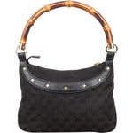 [🔄️B09 / F15] Gucci Monogram Black GG Canvas Bamboo Studded Hobo Handbag - vintageandkickz
