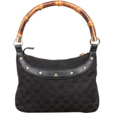 [🔄️B09 / F15] Gucci Monogram Black GG Canvas Bamboo Studded Hobo Handbag - vintageandkickz