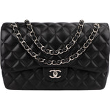 Chanel Quilted Lambskin Palladium Jumbo Double Flap Crossbody Bag