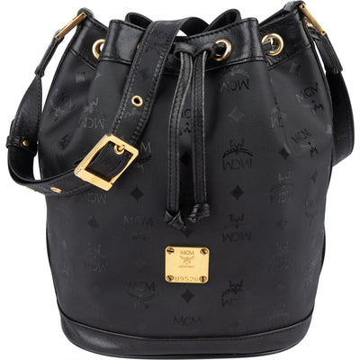 MCM Monogram Visetos Nylon Drawstring Bucket Crossbody Bag
