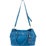 Prada Blue Vitello Daino Leather Tote Shoulder Bag