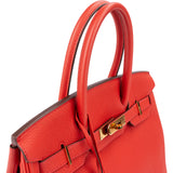 Hermès Rouge Pivoine Togo Leather Gold Birkin 30 Handbag