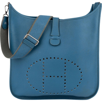 Hermès Bleu Clemence Leather Evelyne III TGM Crossbody Bag