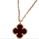 Van Cleef & Arpels Au750 Red Gold Carnelian Mini Alhambra Pendant Necklace