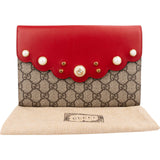 Gucci Monogram GG Supreme Pearl Studded Wallet Clutch