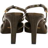 Fendi Olive Green Patent Leather FF  Slingback Pumps (35)