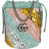 Gucci Multicolor Striped Sequin Marmont GG Small Bucket Crossbody Bag