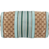 Gucci Monogram GG Canvas Blue Leather Web Stripe Joy Boston Handbag