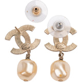 Chanel Enamel CC Pearl Drop Earrings