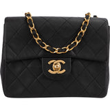 Chanel Quilted Lambskin 24K Gold Mini Square Single Flap Crossbody Bag