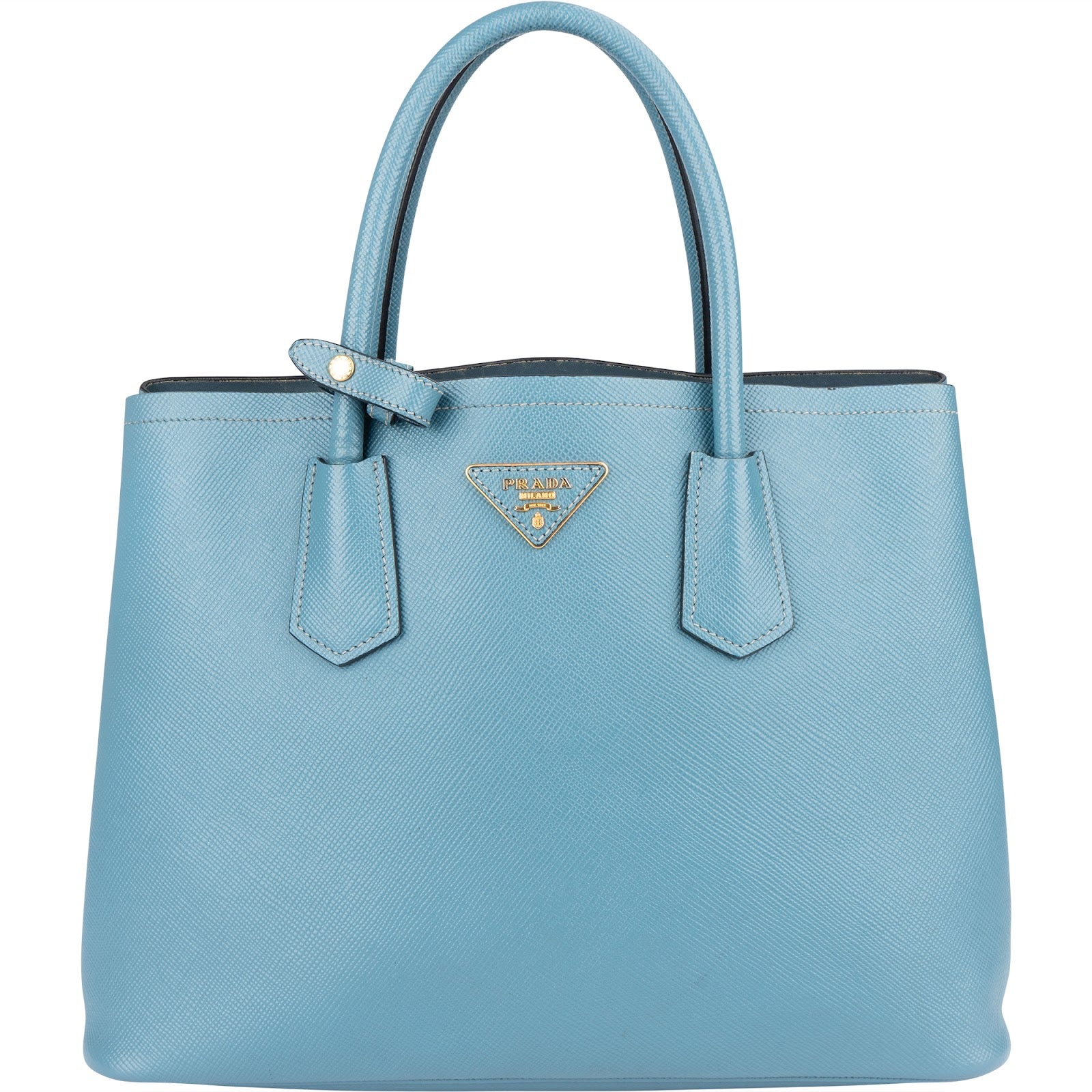 Prada Blue Saffiano Leather Double Handbag - vintageandkickz