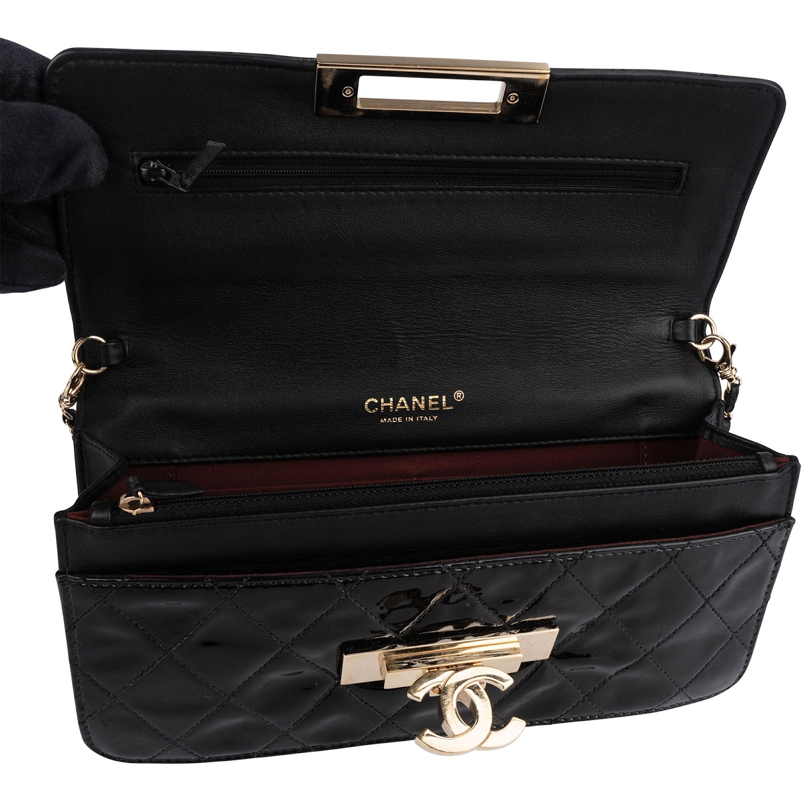 Chanel Quilted Patent Leather CC Crossbody Bag - vintageandkickz