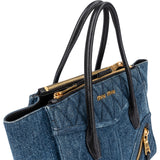 Miu Miu Quilted Denim Biker Tote Handbag