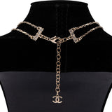 Chanel Champagner-Gold Tone Crystal Emblem Choker Necklace AB8049 C22S