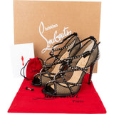 Christian Louboutin Black Leather Alarc Rete Mini Resille Studded Mesh Toe Sandals 100 Heels (35)