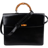 Gucci Black Leather Bamboo Briefcase Handbag