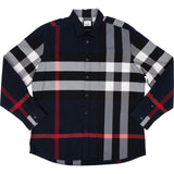 Burberry Navy Giant Nova Check Monogram Longsleeve Shirt (XXL)