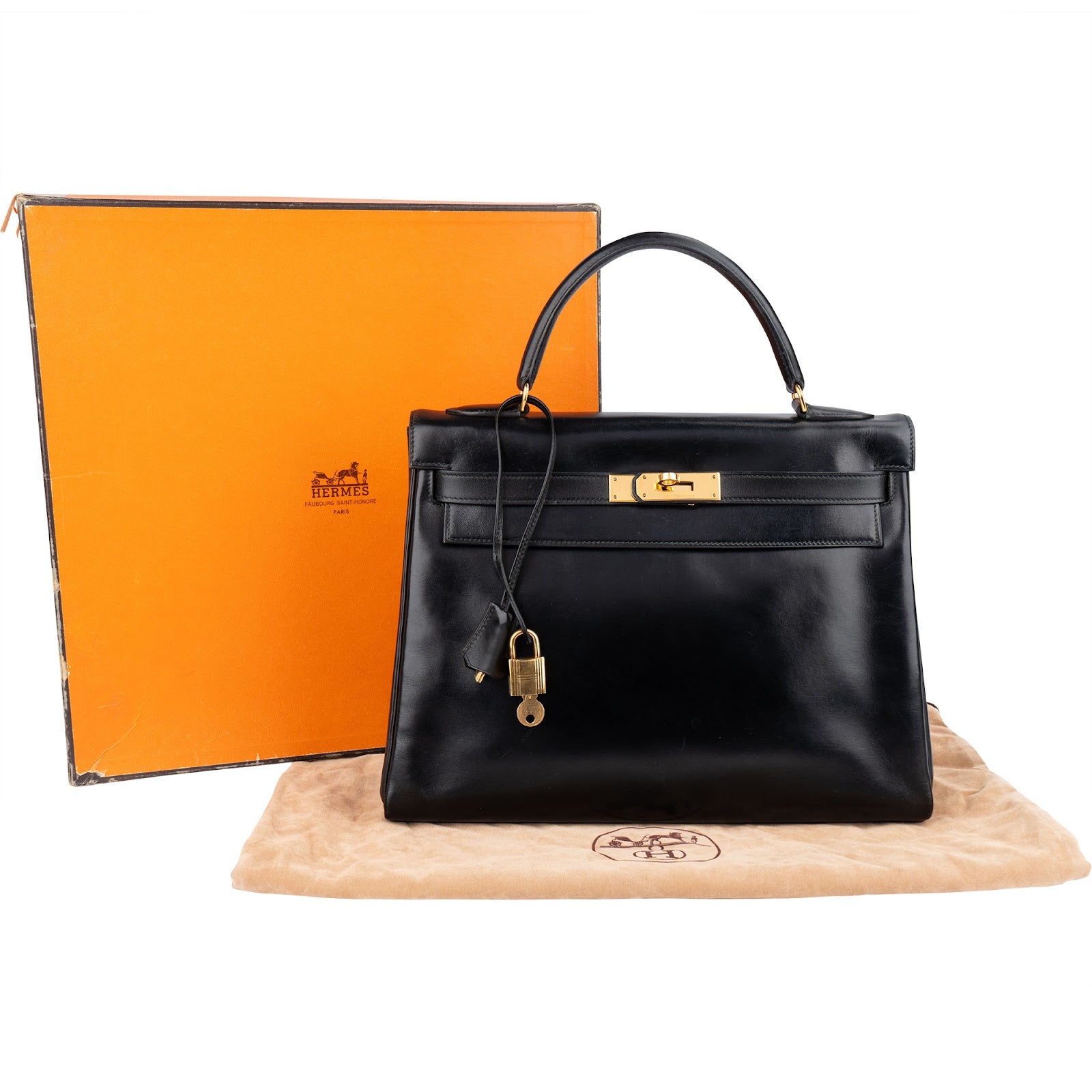 Hermès Box Calf Kelly Sellier 28 Handbag xx stempel / auf schwarz gefärbt? - vintageandkickz